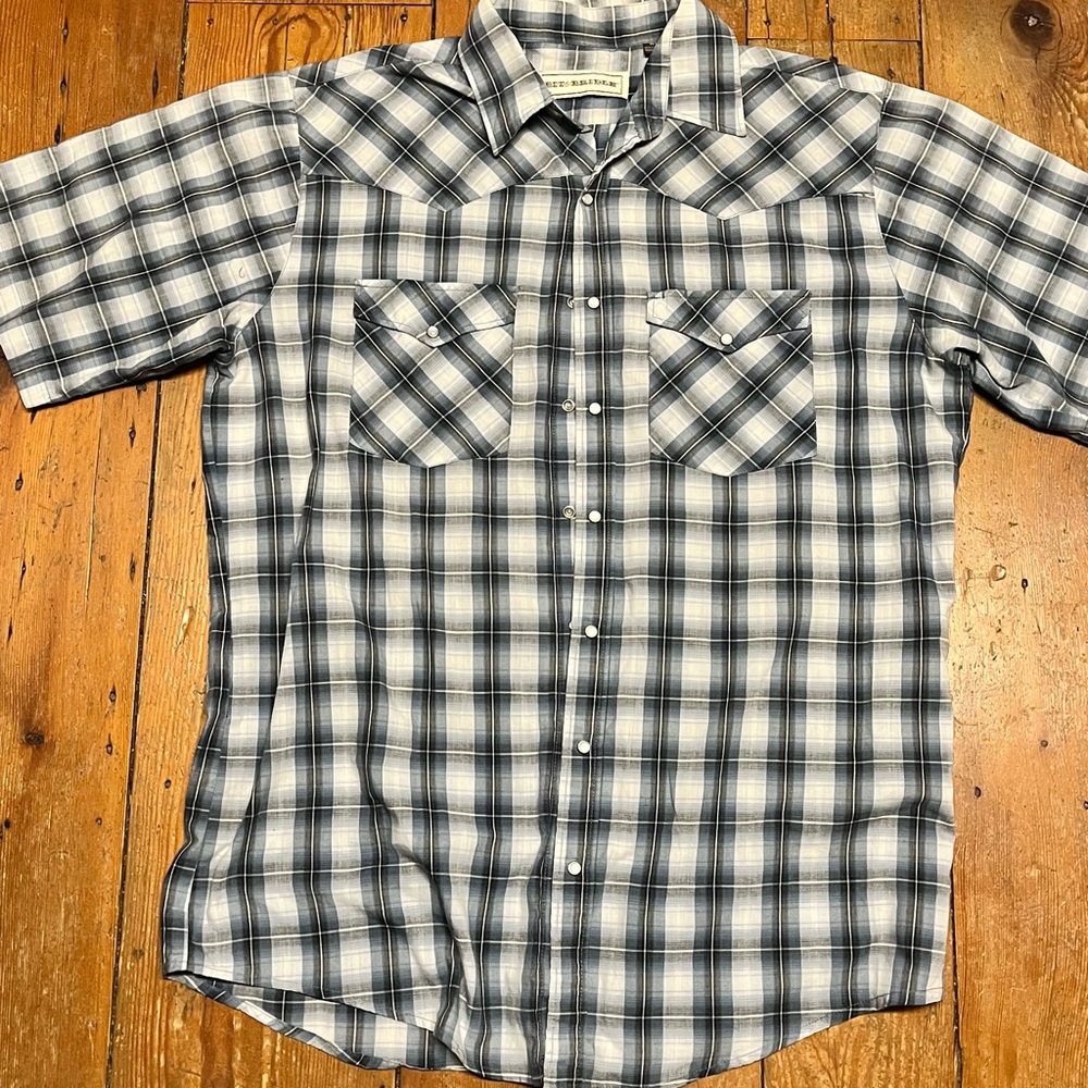 Bit and Bridle Men's Plaid Short Sleeve Button Down Shirt - Black and White